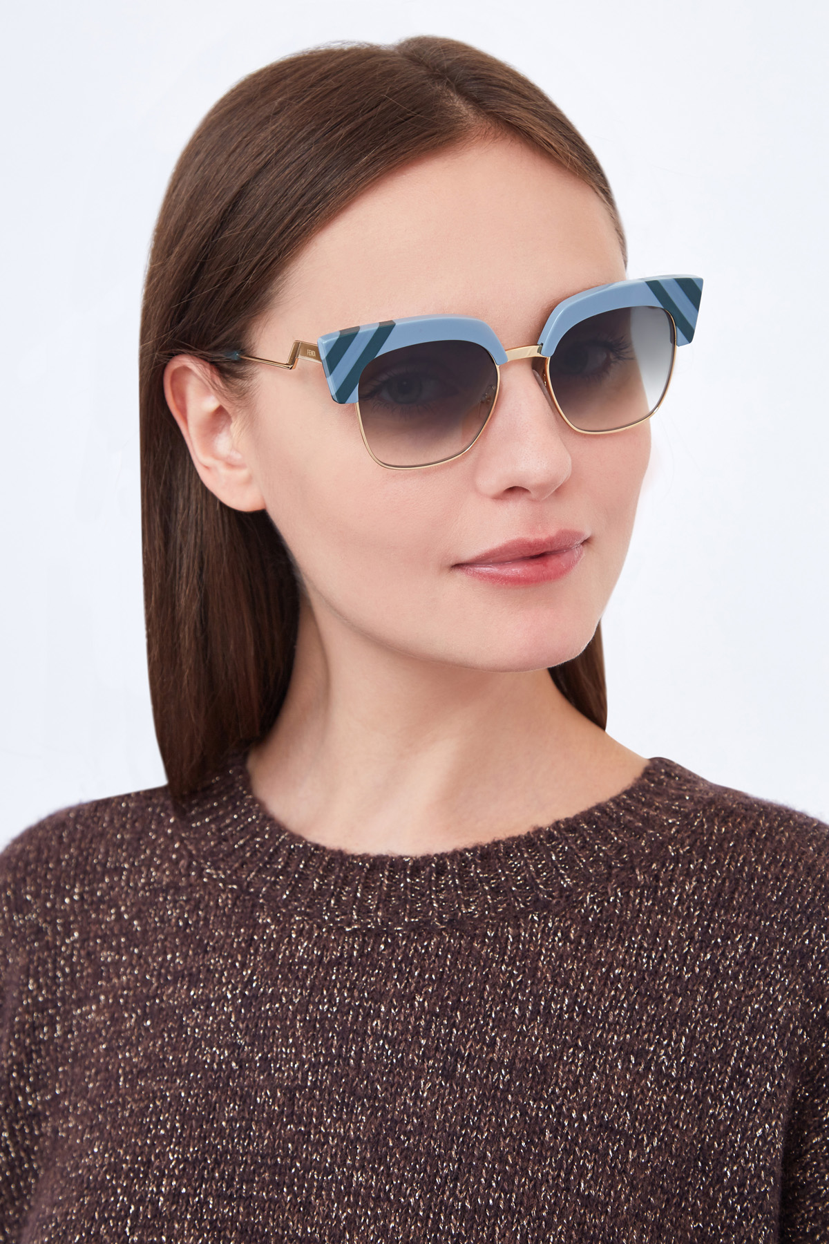 очки FENDI (sunglasses), цвет голубой, размер 36 - фото 2